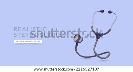 3d realistic medical stethoscope with shadow isolated on blue background. Vector illustration Royalty-Free Stock Photo #2216527107
