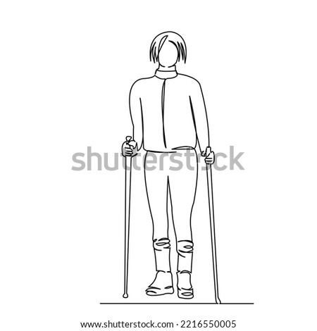 One continuous single drawing line art flat doodle sport, nordic, activity, exercise, fitness, workout, walker. Isolated image hand draw contour on a white background

