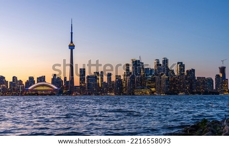 Toronto City downtown twilight skyline panorama. Ontario, Canada.