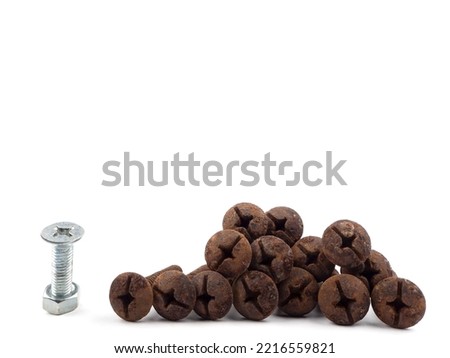 Bolt,nut and old rusty bolt isolated on white background.