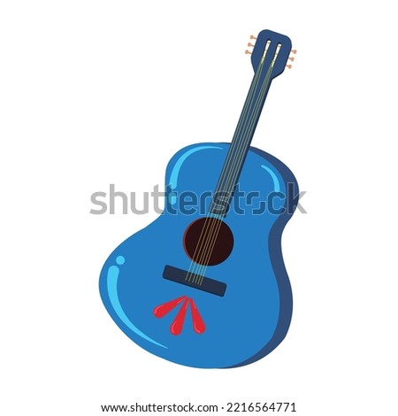 Isolated blue wooden guitar sketch icon Vector