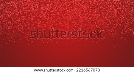 Magic falling snow christmas background. Subtle flying snow flakes and stars on christmas red background. Magic falling snow holiday scenery.   Wide vector illustration.