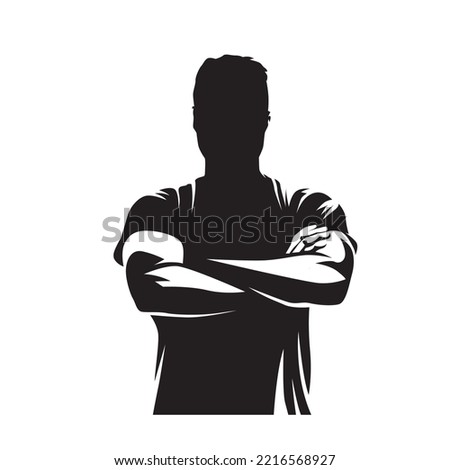 Man with folded arms, abstract isolated vector silhouette, ink drawing Royalty-Free Stock Photo #2216568927