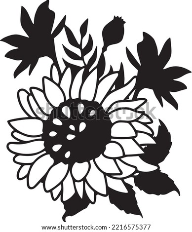 Sunflower Vector, Clip Art, Black and White