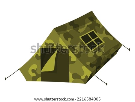 Camping tent cartoon icon. Sport or travel touristic marquee, house for outdoor recreation and hiking adventure. Colorful campsite tented shelter. Vector tourist equipment