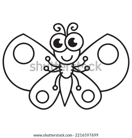 Butterfly Coloring Page For Kids, Cute Butterfly Character Vector illustration EPS, And Image