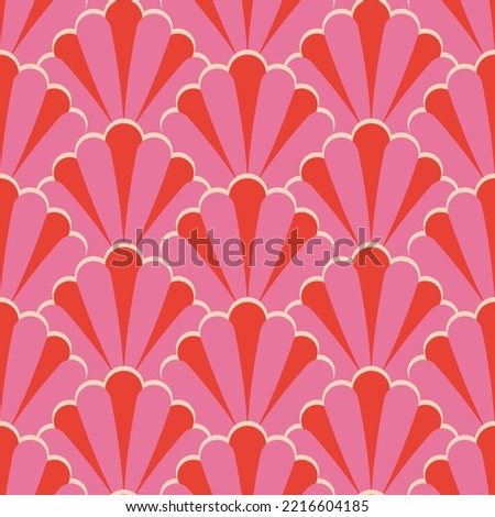 Art Deco Pink Striped Shells. Bright Pink Floral Seamless Patten For Wallpaper, Textiles, Fabric, Home Décor.