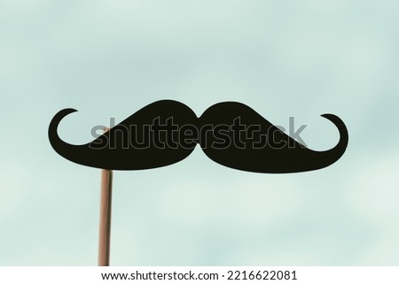 close up view of a fake black mustache photo prop