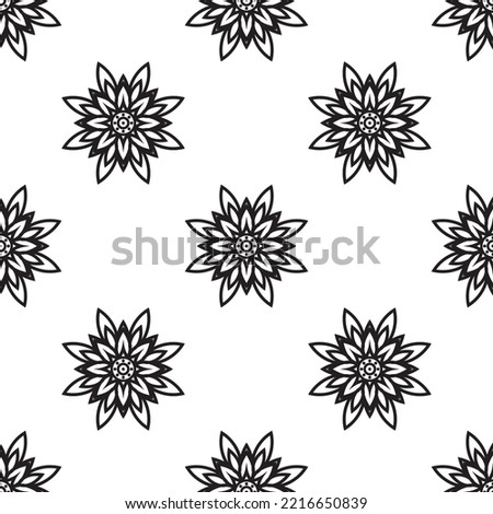Mandala drawing Black and white Seamless Pattern. Seamless Abstract Tribal Monochrome Pattern. Hand Drawn Ethnic Texture. Vector Illustration.