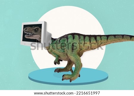 Exclusive magazine picture sketch image of scary t-rex wear head olschool monitor isolated painting background