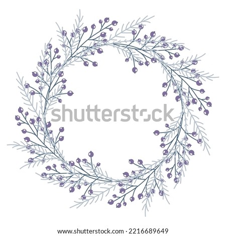 Christmas hand drawn wreath with berries and Christmas tree branches. Winter floral cozy elements. Vector floral frames. Happy New Year illustration isolated on a white background