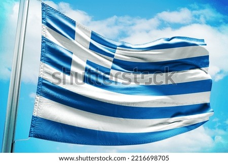 Waving flag on a pole of country Greece