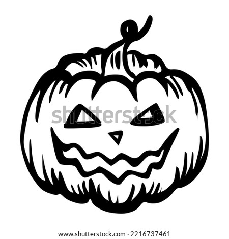 Halloween  hand drawn spooky smiling pumpkin silhouette. Vector doodle sketch illustration isolated on white background ready for scrapbooking and svg art.