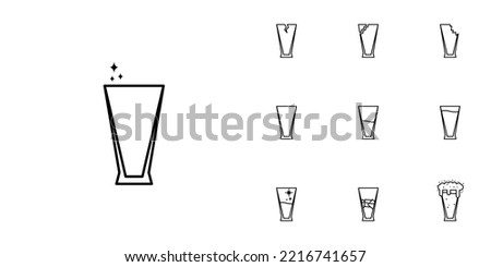 ten sets of pilsner glass line icons. with ice cube, soda, foam and cold water. simple, line, silhouette and clean style. black and white. suitable for symbols, signs, icons or logos