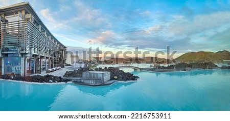 Panoramic view of hot spring Blue Lagoon, Iceland Royalty-Free Stock Photo #2216753911