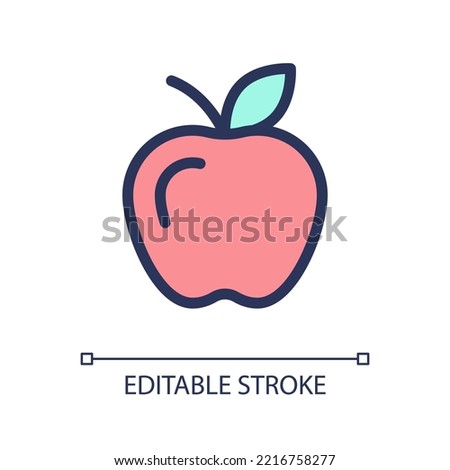 Apple pixel perfect RGB color ui icon. Delicious and sweet fruit. Healthy food. Simple filled line element. GUI, UX design for mobile app. Vector isolated pictogram. Editable stroke. Arial font used
