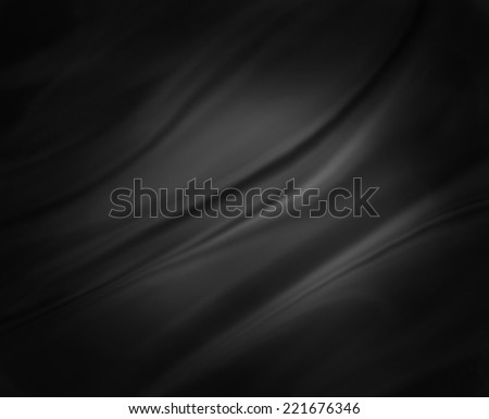 black background abstract cloth or liquid wave illustration of wavy folds of silk or satin texture material. Elegant gray background with black vignette border and center spotlight.
