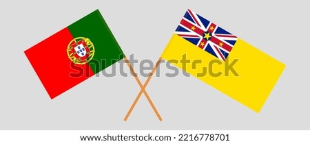 Crossed flags of Portugal and Niue. Official colors. Correct proportion. Vector illustration
