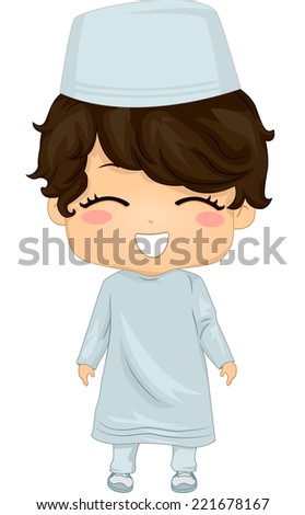 Illustration Featuring a Boy Wearing Muslim Clothing