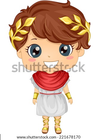 Illustration Featuring a Boy Wearing a Roman Costume