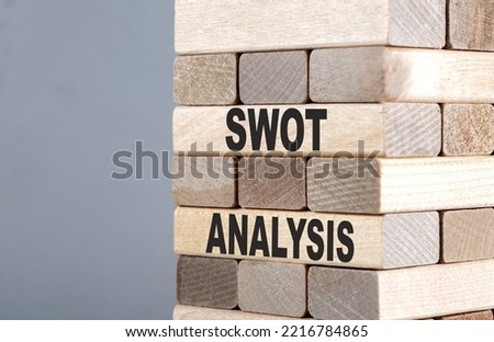 The text on wooden blocks SWOT ANALYSIS