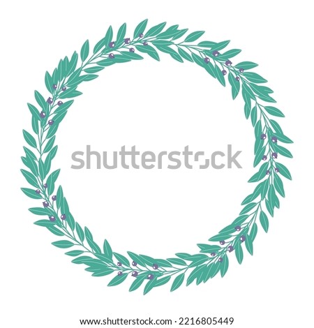 Christmas hand drawn wreath with leaves, branches, berries. Winter floral cozy elements. Vector floral frames. Happy New Year illustration isolated on a white background