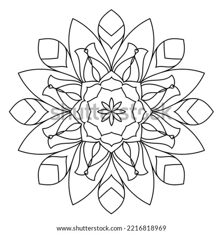 Mandala coloring page outlined black line contour. Abstract floral lace pattern, round arabesque in oriental style. Circle round ornament for print or design. Coloring page anti stress.
