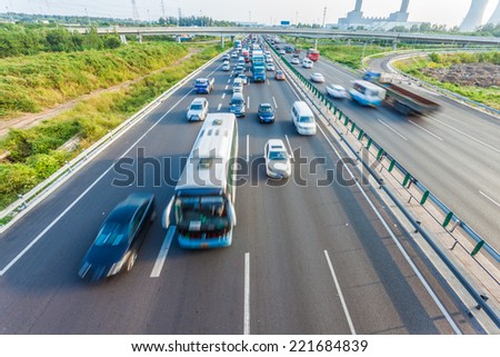 Cars in motion blur on highway,Beijing China
