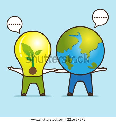 world and lamp green talk about energy cartoon vector eps 10
