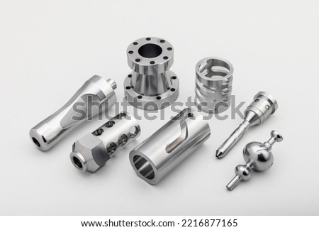 precision turned metal components  made on CNC machines for engineering applications Royalty-Free Stock Photo #2216877165
