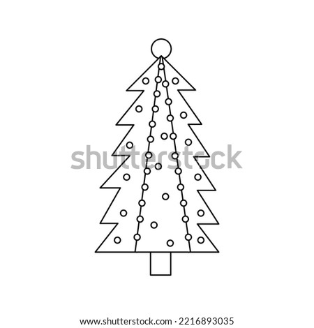 Vector picture of black white Christmas tree isolated on white background.