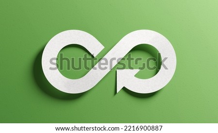 Circular economy to reduce waste by reusing, repairing, recycling products and materials. Ecology, nature preservation, sustainable development, green business concept. Infinity icon symbol paper. Royalty-Free Stock Photo #2216900887
