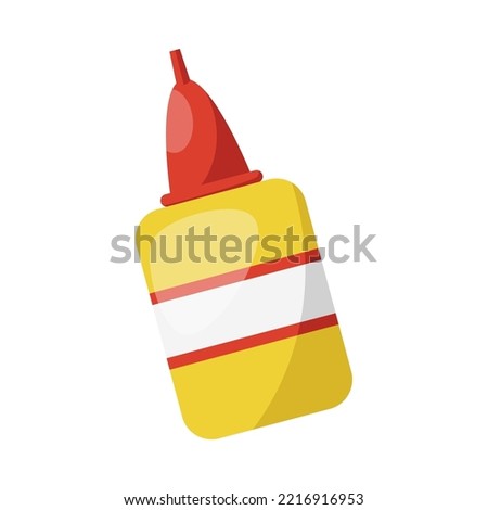 Yellow liquid glue bottle vector illustration. School supplies, cartoon drawing of glue bottle with red top or lid isolated on white background. Back to school, education concept Royalty-Free Stock Photo #2216916953