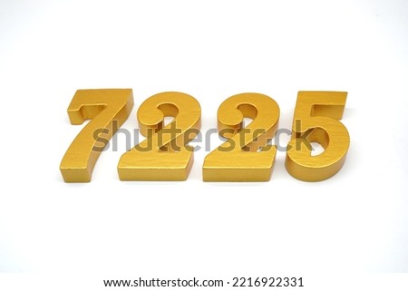   Number 7225 is made of gold-painted teak, 1 centimeter thick, placed on a white background to visualize it in 3D.                               