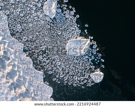 Lake Huron ice formations aerial view Royalty-Free Stock Photo #2216924487