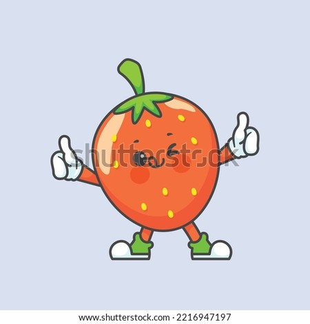 Cute Strawberry thumbs up cartoon mascot illustration