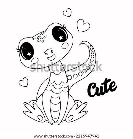 Little cute dinosaur. Black and white linear drawing. For children's decoration of coloring books, prints, posters, stickers, postcards, puzzles and so on. Vector