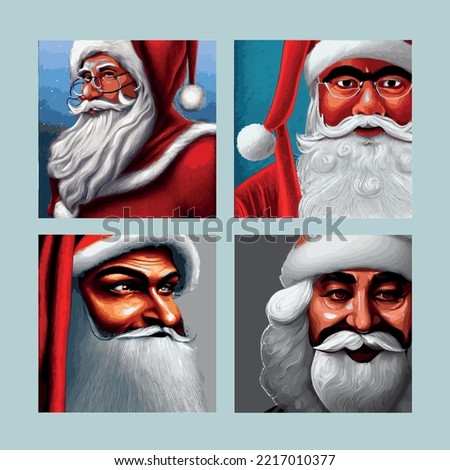 Santa Claus face with beard and hat. Cartoon Christmas character. Vector illustration