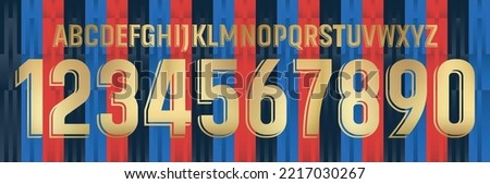 font vector team 2022 kit sport style. football style font with lines and points inside. messi. barça font. Barcelona font. sports style letters and numbers for soccer team