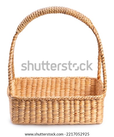 Bamboo basket isolated on white background, Wooden basket on white background, With work path. Royalty-Free Stock Photo #2217052925