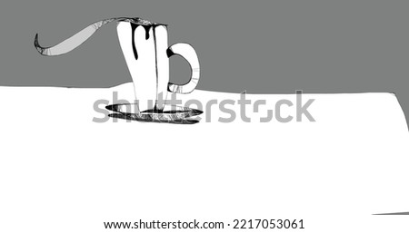 Coffee Cup on Table Black and white 2D Vector Illustration
