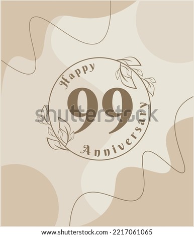 99 year anniversary, minimalist logo. brown vector illustration on Minimalist foliage template design, leaves line art ink drawing with abstract vintage background.
