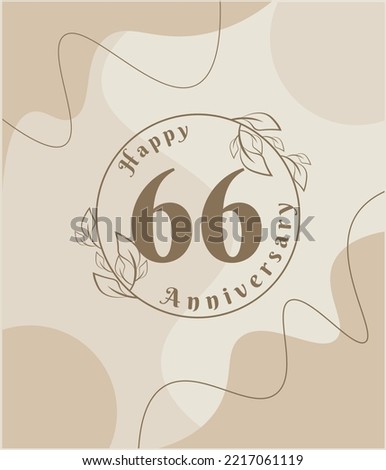 66 year anniversary, minimalist logo. brown vector illustration on Minimalist foliage template design, leaves line art ink drawing with abstract vintage background.