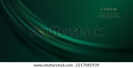 Abstact 3d luxury green curve with border golden curve lines elegant and lighting effect on green background. Vector illustration Royalty-Free Stock Photo #2217081939