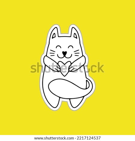 Doodle cat clipart. Hand drawn sticker. Sketch animal. Vector stock illustration. EPS 10