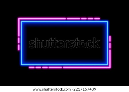 Neon rectangle frame or neon lights horizontal sign. Vector abstract background, tunnel, portal. Geometric glow outline shape or laser glowing lines. Abstract background with space for your text. Royalty-Free Stock Photo #2217157439