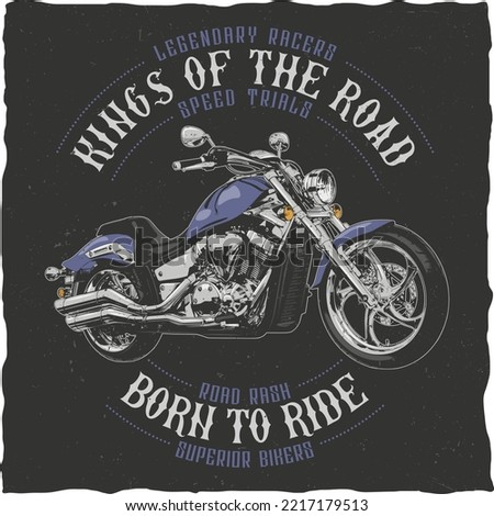 Kings of the road born to ride, vector icon for speedway motors sport. Motorcycle racing and speed moto retro grunge t-shirt print, biker motocross, or motorsport custom emblem
