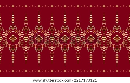 Cross Stitch Embroidery. Ethnic Patterns. Geometric Ethnic Indian pattern. Native Ethnic pattern. Cross Stitch Border. Texture Textile Fabric Clothing Knitwear print. Pixel Horizontal Seamless Vector.