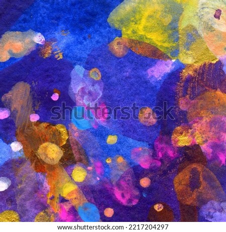 Abstract watercolor background. Gold on blue and purple.