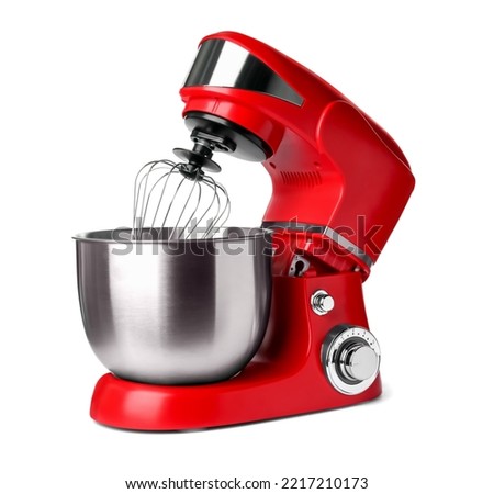 Modern red stand mixer isolated on white Royalty-Free Stock Photo #2217210173